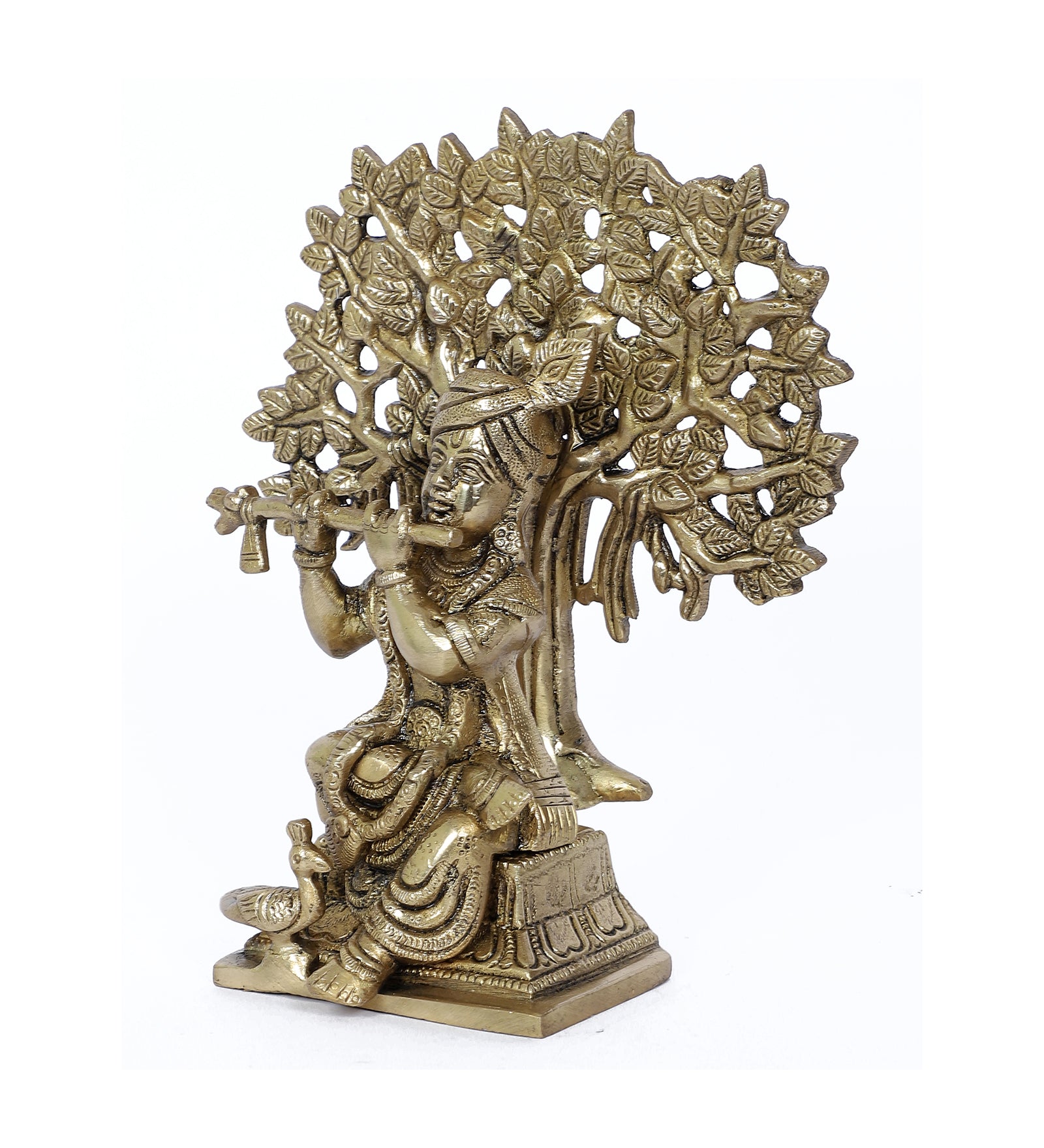 Brass Murli Krishna Sitting under The Tree Showpiece, Krishna Idol for Home Decor