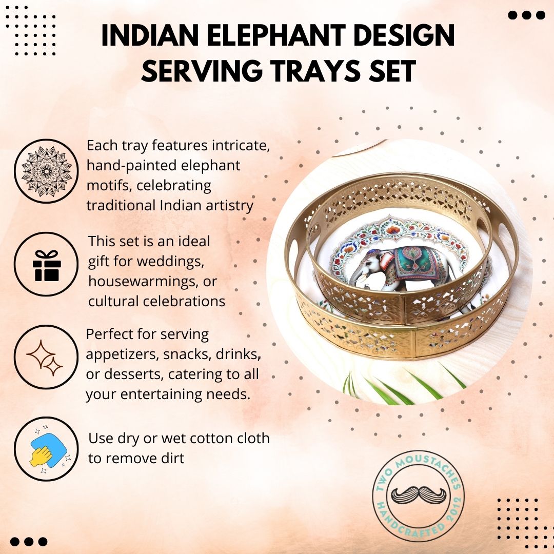 Indian Elephant Design Serving Trays Set (8 Inches & 10 Inches),Serving Plates for Home