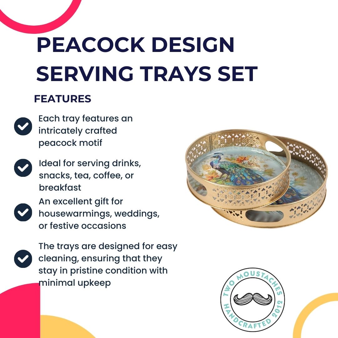 Peacock Design Serving Trays Set (8 Inches & 10 Inches), Serving Plates for Home