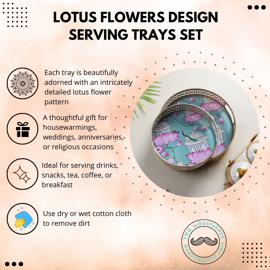 Lotus Flowers Design Serving Trays Set (8 Inches & 10 Inches), Serving Plates for Home