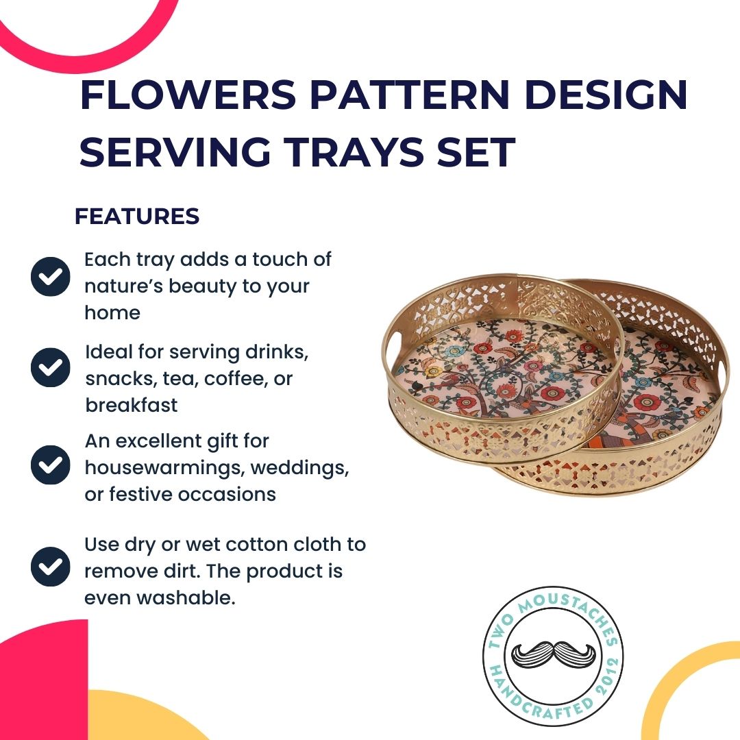 Flowers Pattern Design Serving Trays Set (8 Inches & 10 Inches), Serving Plates for Home