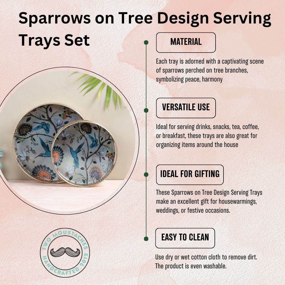 Sparrows on Tree Design Serving Trays Set (8 Inches & 10 Inches), Serving Plates for Home