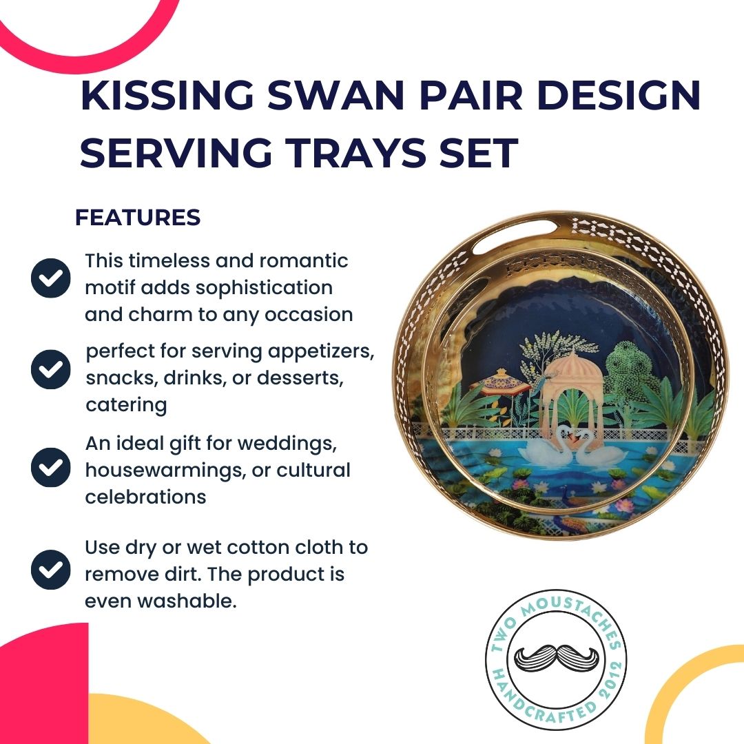 Kissing Swan Pair Design Serving Trays Set (8 Inches & 10 Inches),Serving Plates for Home