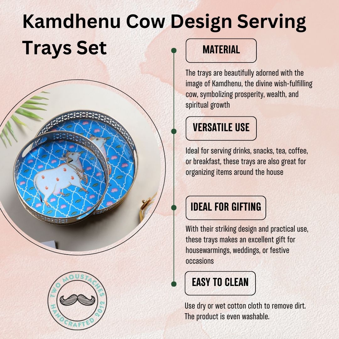 Kamdhenu Cow Design Serving Trays Set (8 Inches & 10 Inches), Serving Plates for Home