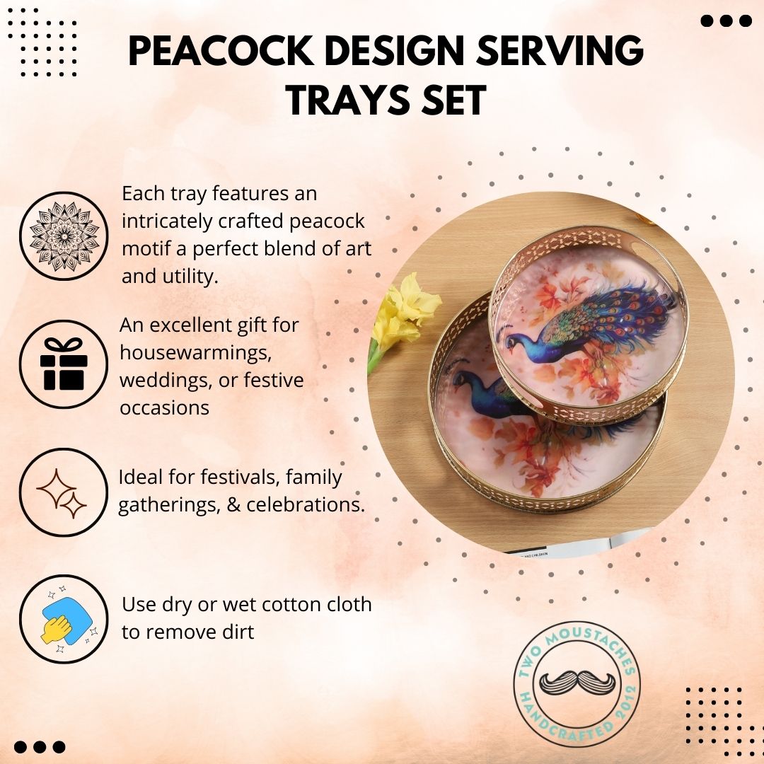 Peacock Design Serving Trays Set (8 Inches & 10 Inches)