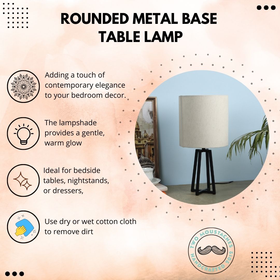 Modern Matte Black Table Lamp with Classic Drum Shade, Quadripod Metal Base Lamps for Home