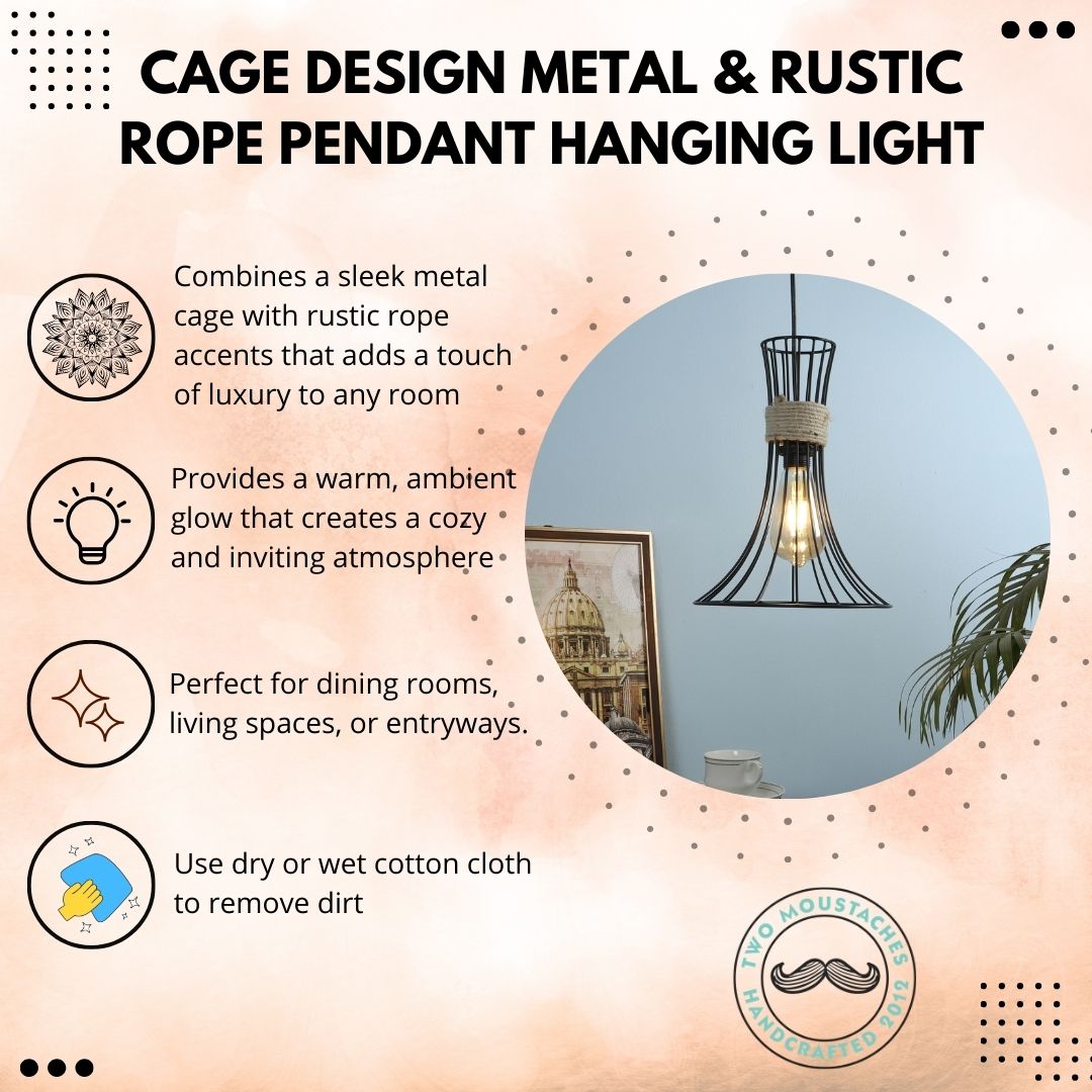 Elegant Cage Design Metal & Rustic Rope Pendant Hanging Light,Hanging Lights for Home & Office, (Without Bulb)