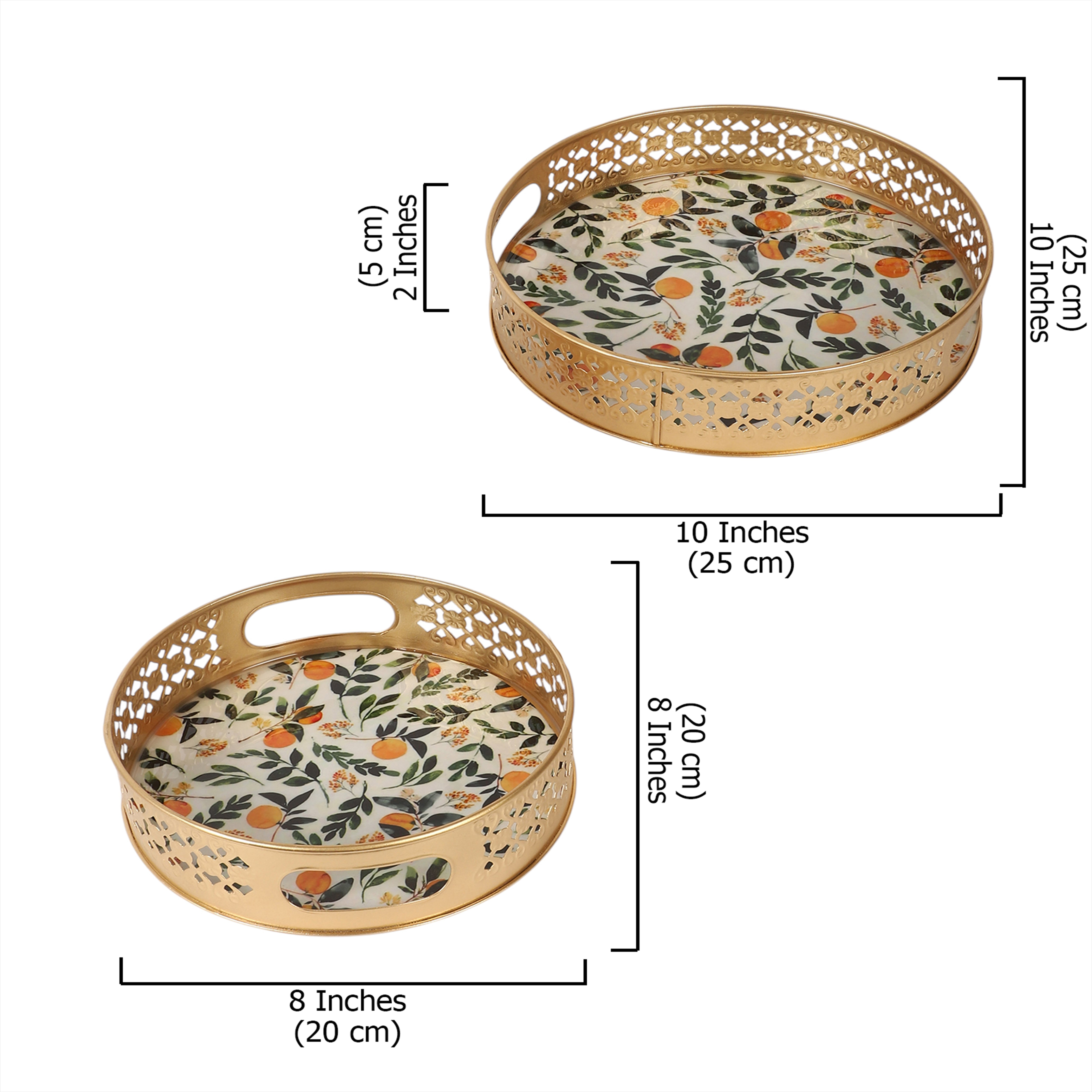 Leaves & Fruits pattern Design Serving Trays Set (8 Inches & 10 Inches), Serving Plates for Home