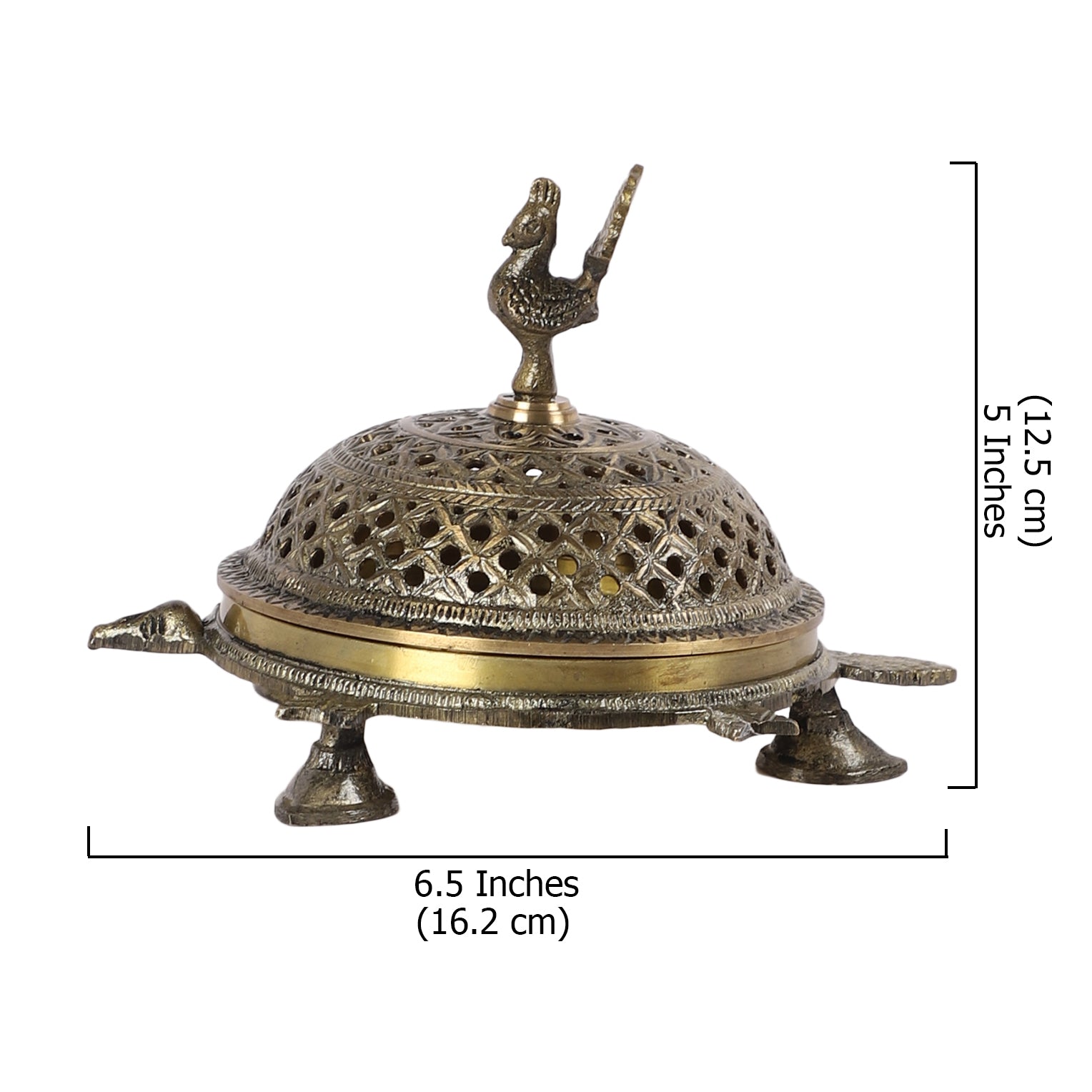 Brass Peacock Incense Burner on a 3-Legged Tortoise Stand