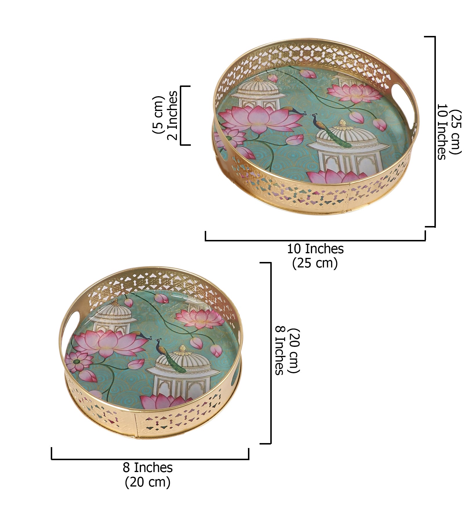 Lotus Flowers Design Serving Trays Set (8 Inches & 10 Inches), Serving Plates for Home