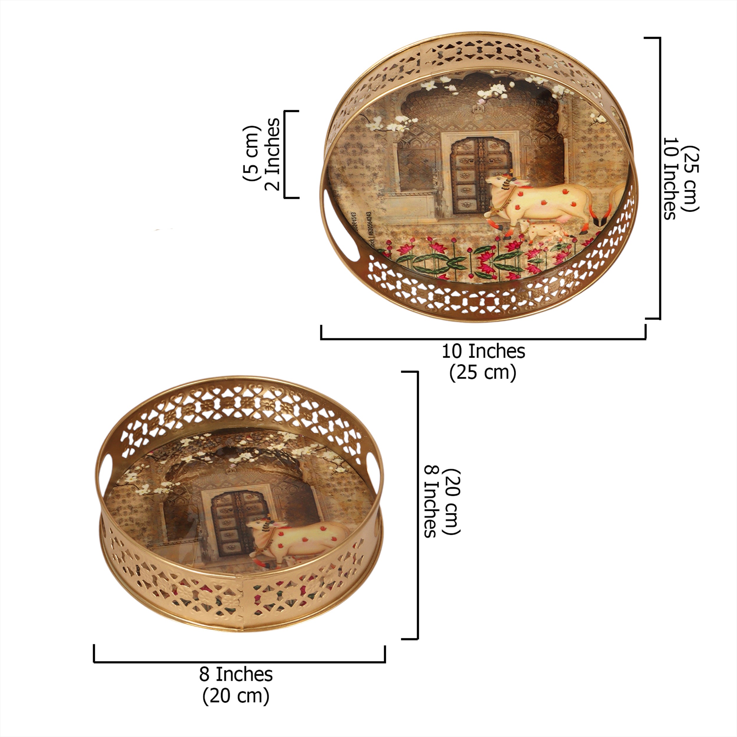 Indian Traditional Design Serving Trays Set (8 Inches & 10 Inches), Serving Trays for Home Decor