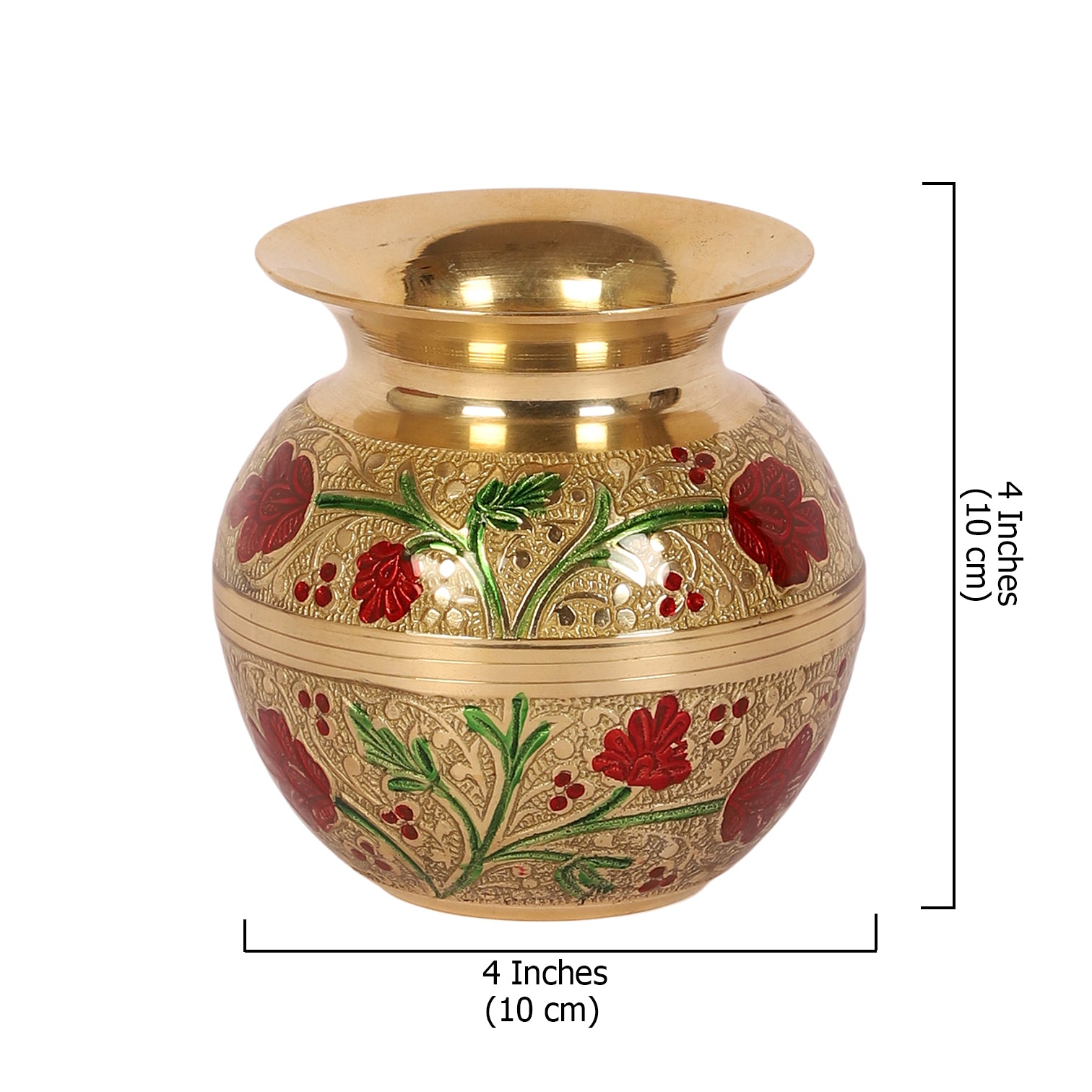 Brass 4 Inches Flowers Design Pooja Kalash, Kalash for Pooja Rituals, Brass Gangajali Lota