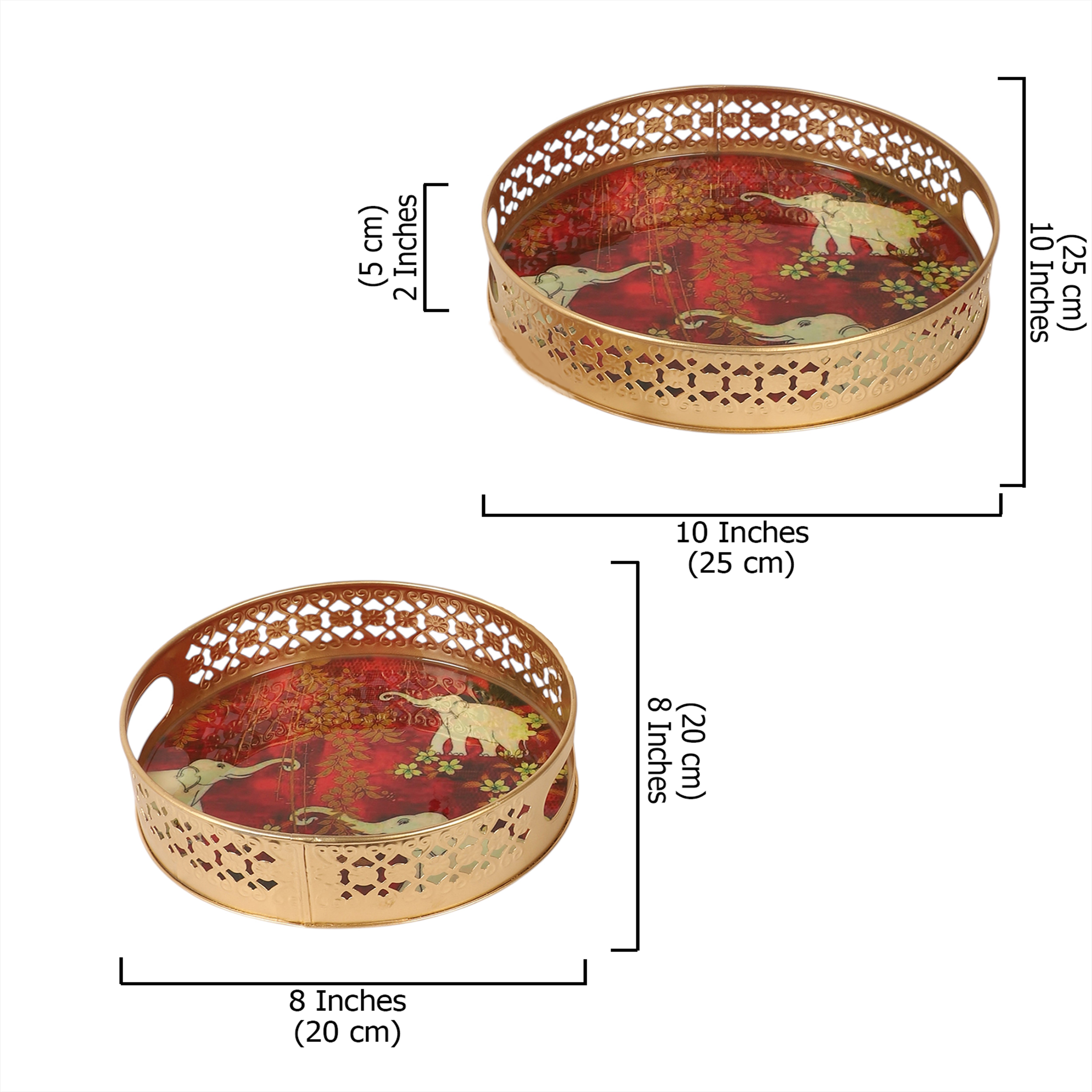 Elephants Design Serving Trays Set (8 Inches & 10 Inches), Plates for Home