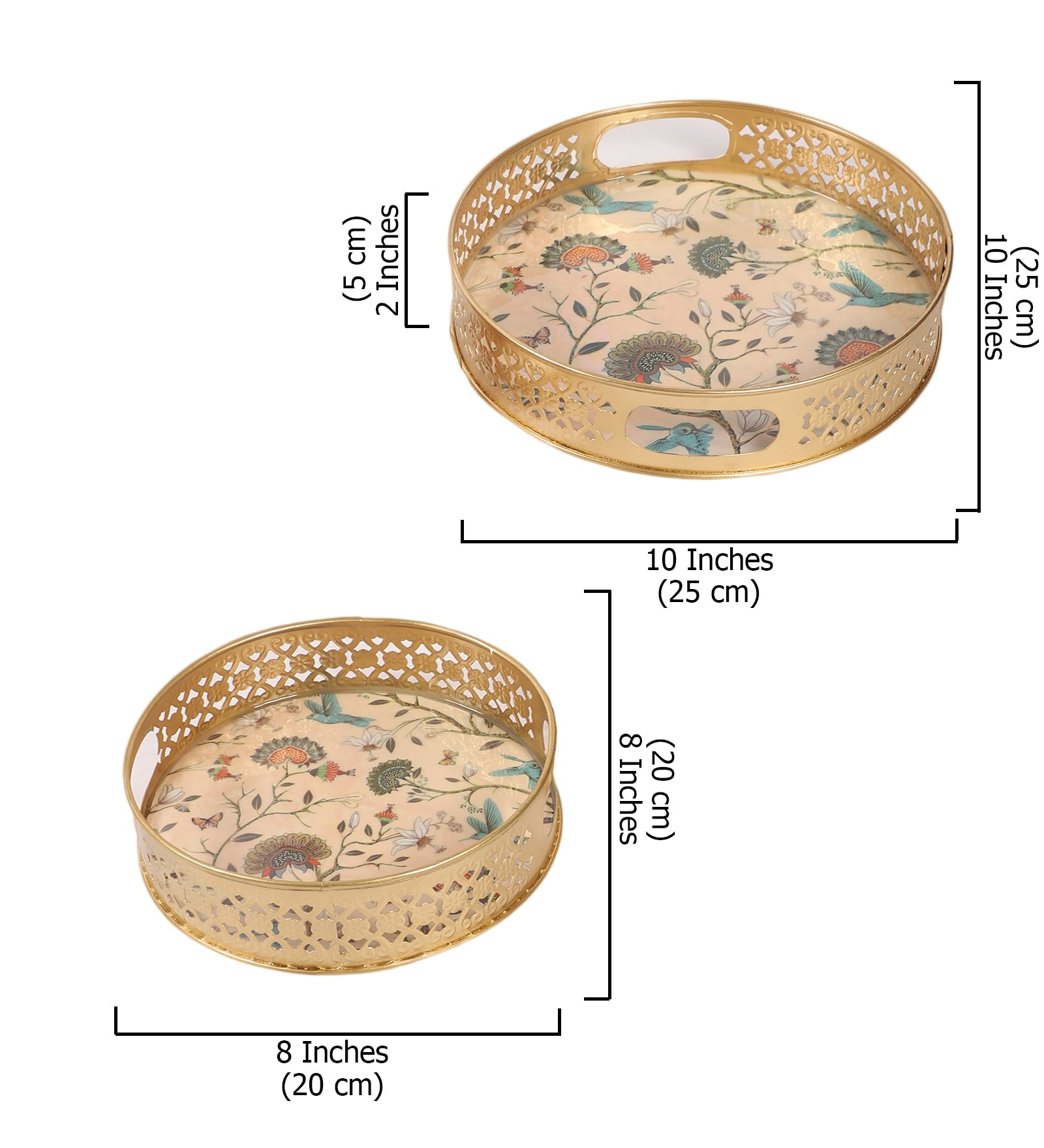 Sparrows and Tree Design Serving Trays Set (8 Inches & 10 Inches)