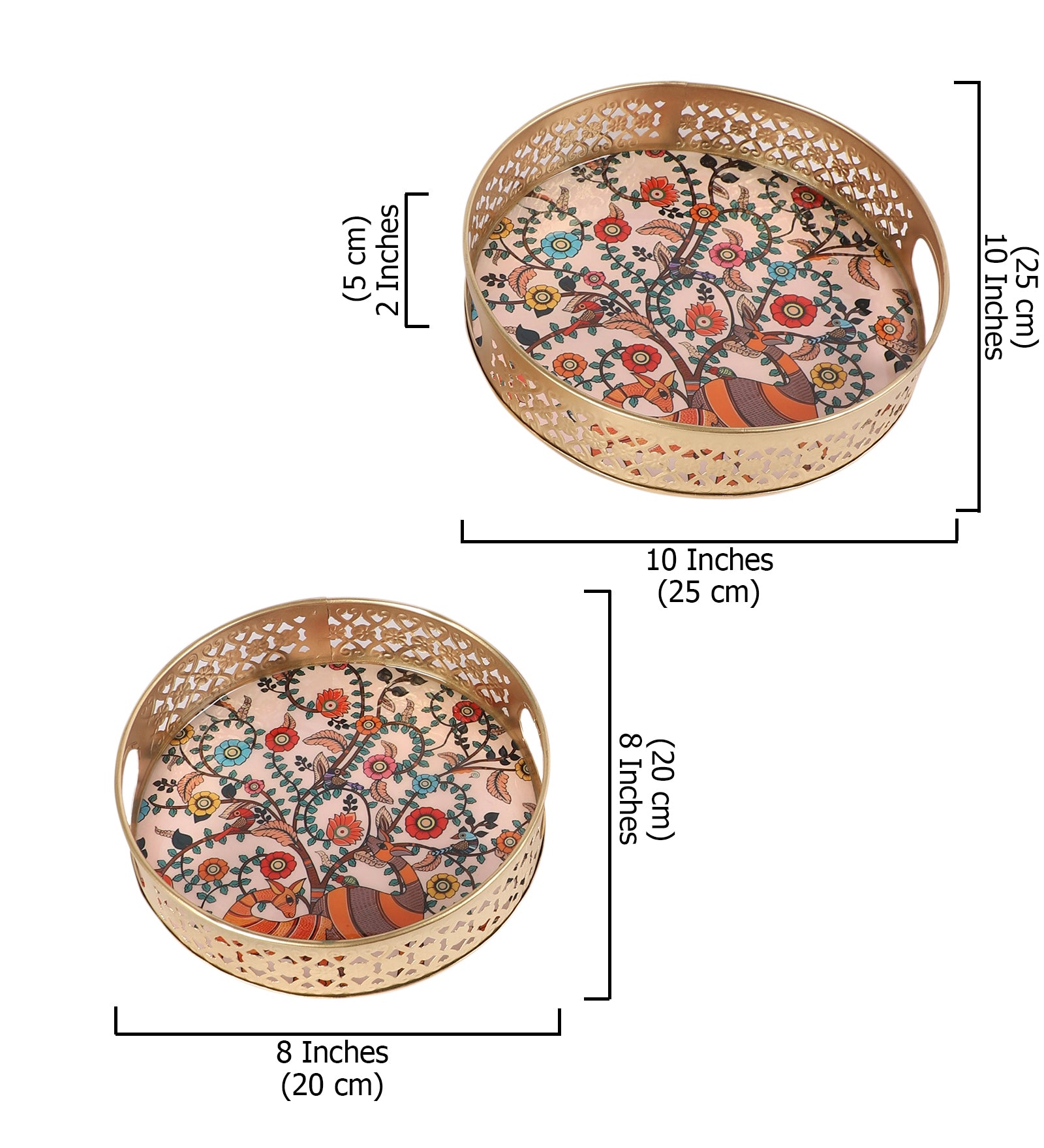 Flowers Pattern Design Serving Trays Set (8 Inches & 10 Inches), Serving Plates for Home