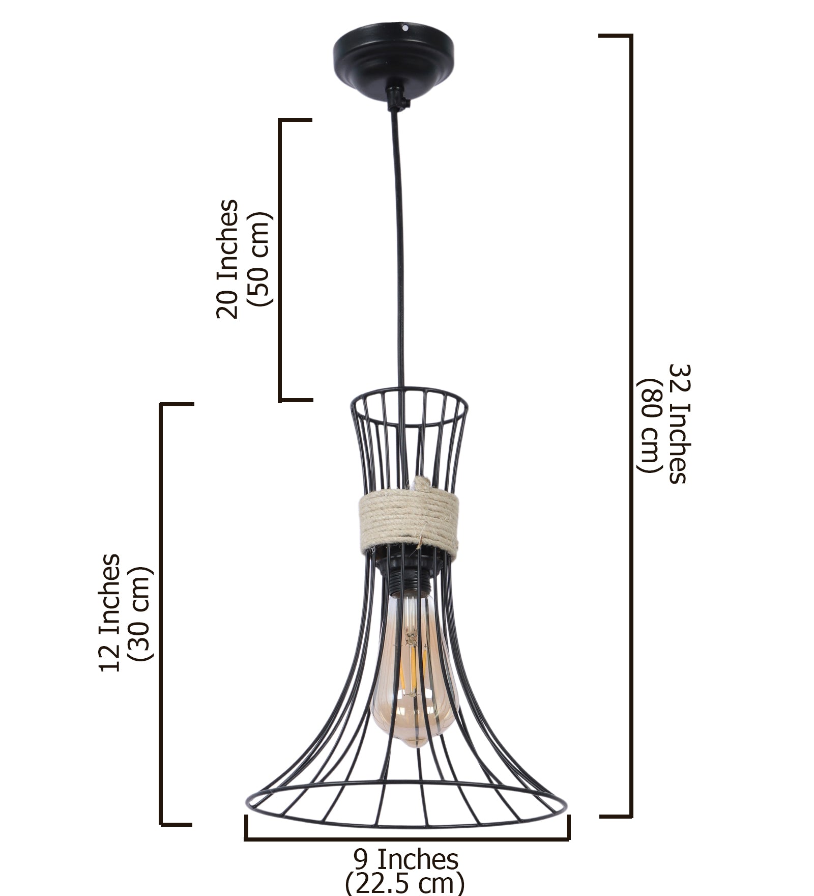 Elegant Cage Design Metal & Rustic Rope Pendant Hanging Light,Hanging Lights for Home & Office, (Without Bulb)