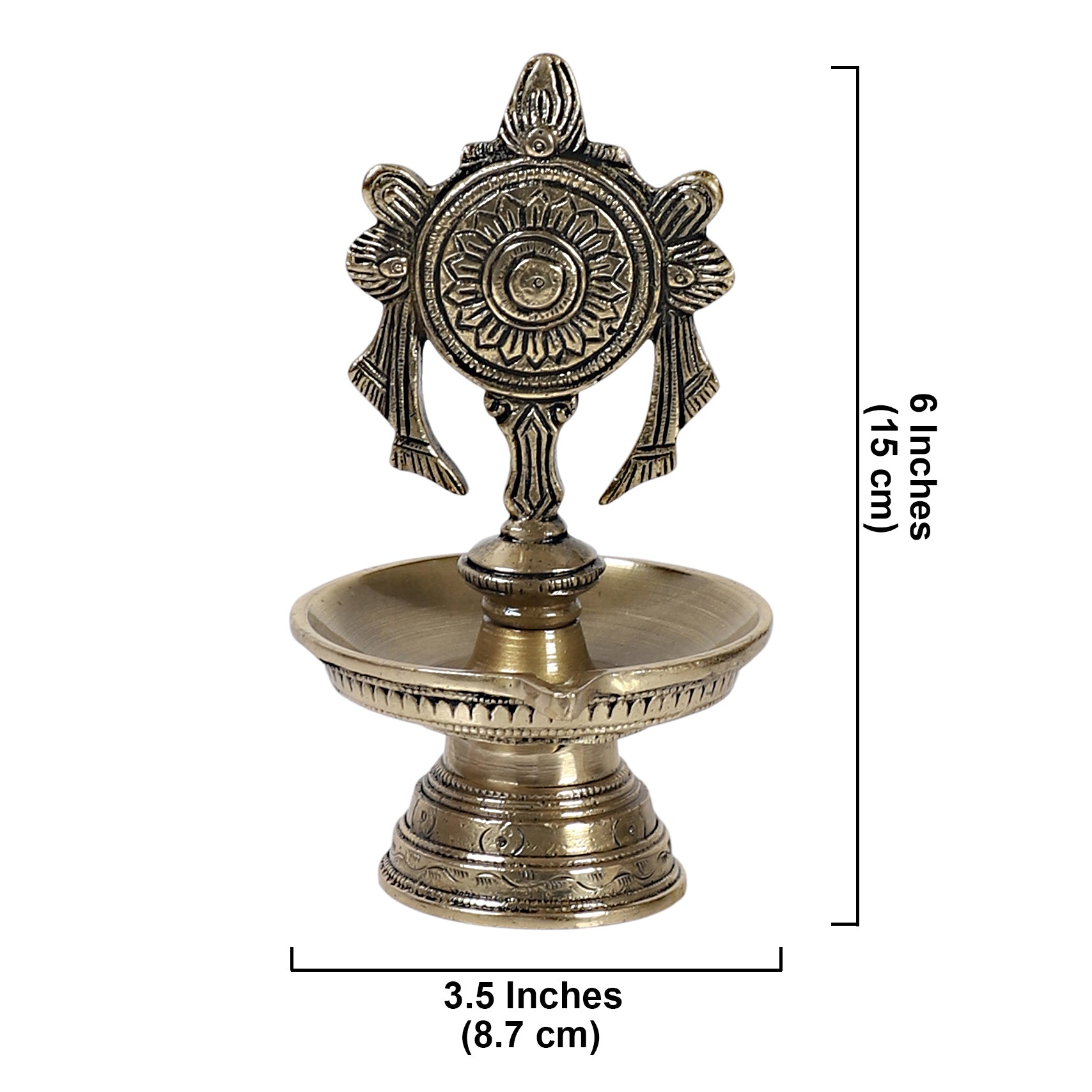 Brass 6 Inches Chakra Design Diya, Pooja Deepak for Home Temple , Diyas for Mandir , Diyas for Pooja