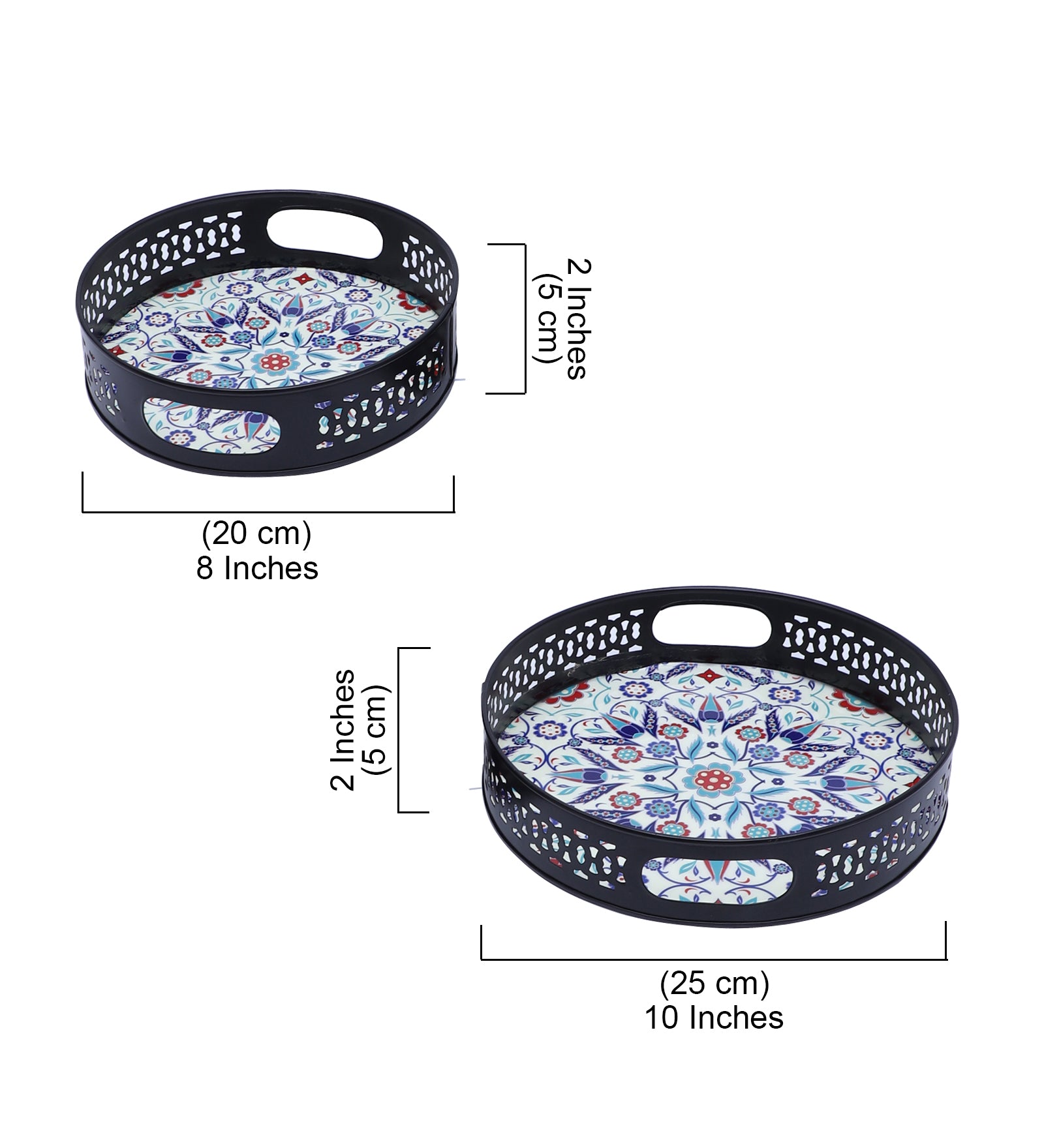 Ethnic Floral Design Serving Trays Set (8 Inches & 10 Inches),Serving Plates for Home