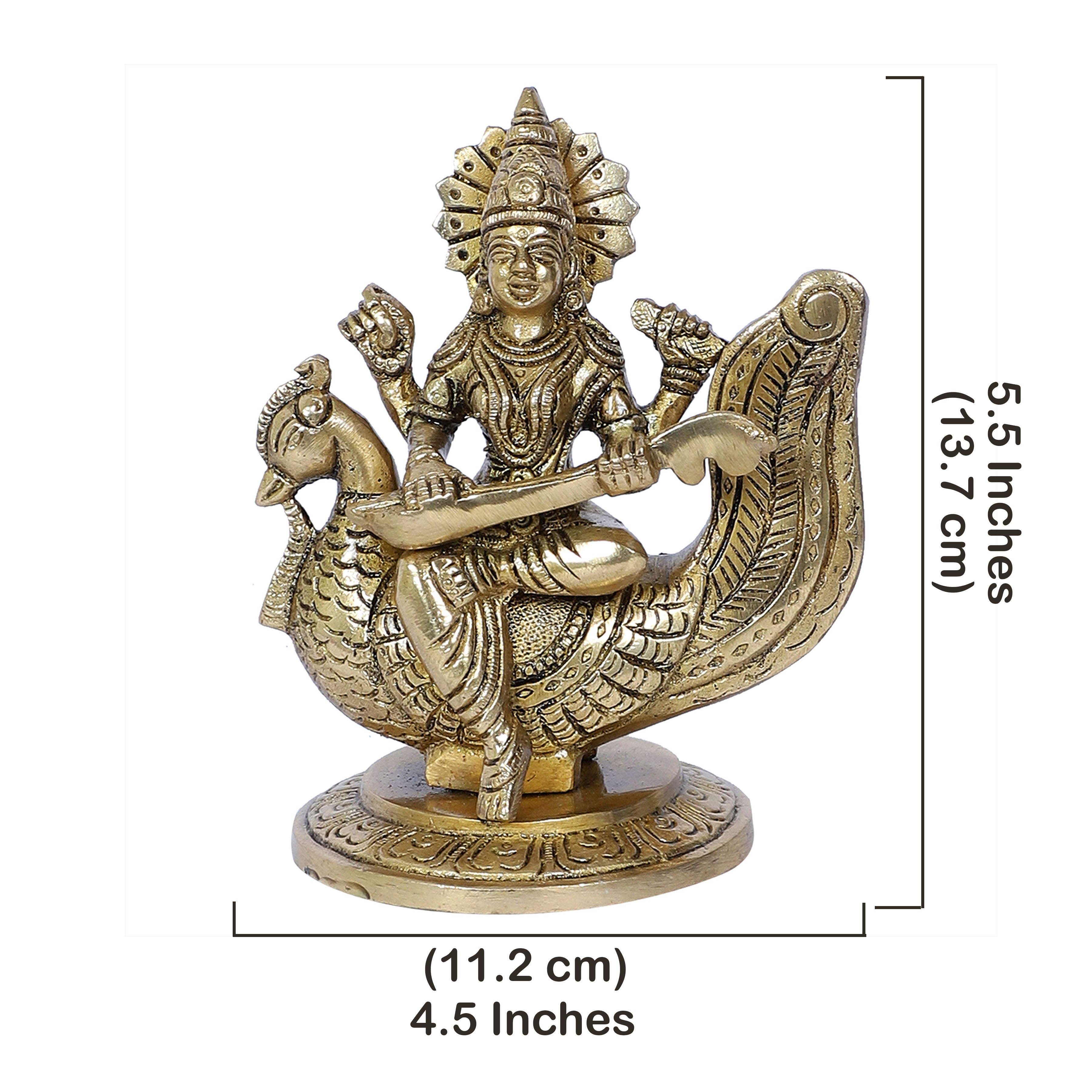 Brass Goddess Saraswati on Swan Idol, Brass God Idols, Housewarming Gifts