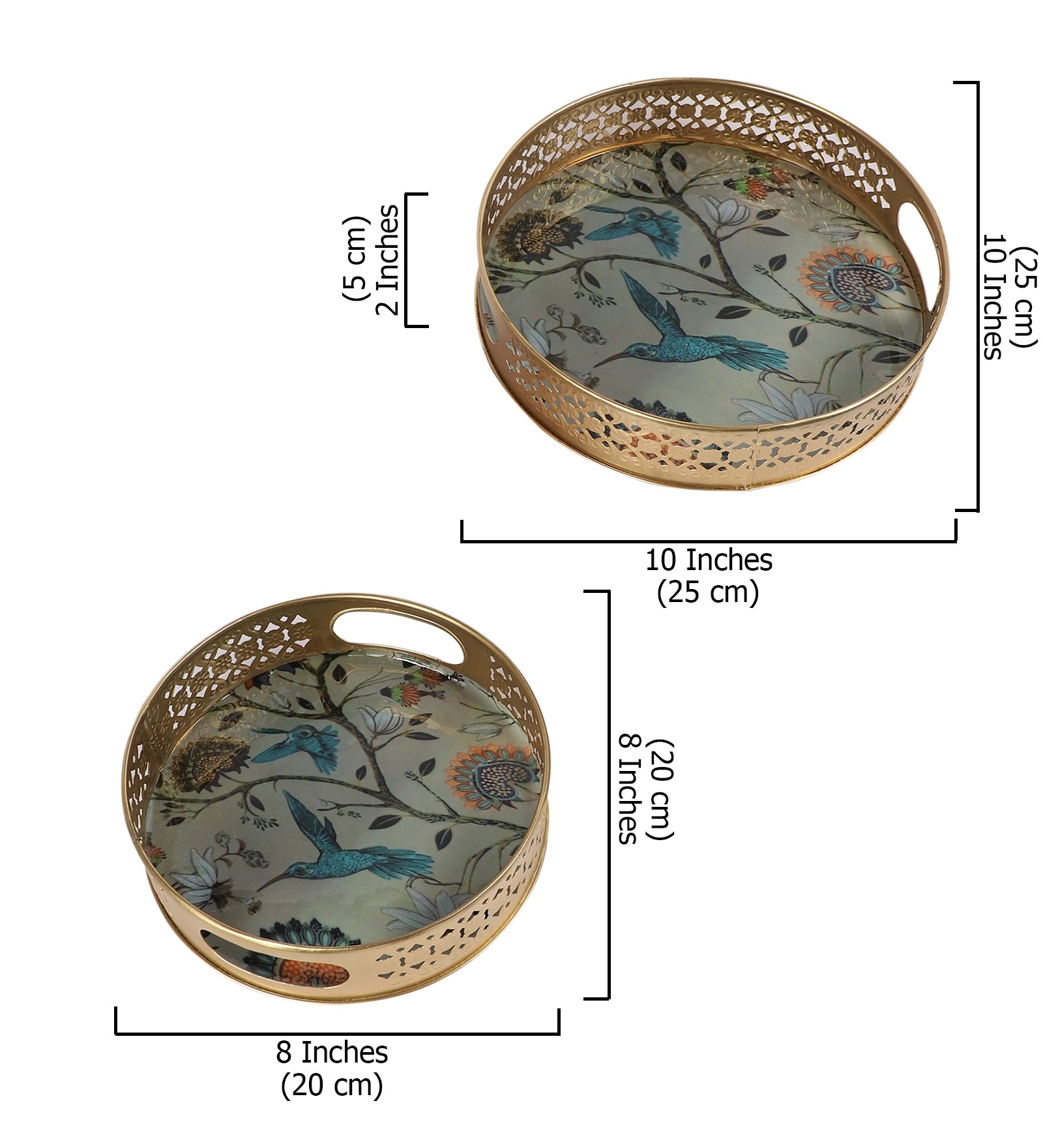 Sparrows on Tree Design Serving Trays Set (8 Inches & 10 Inches), Serving Plates for Home