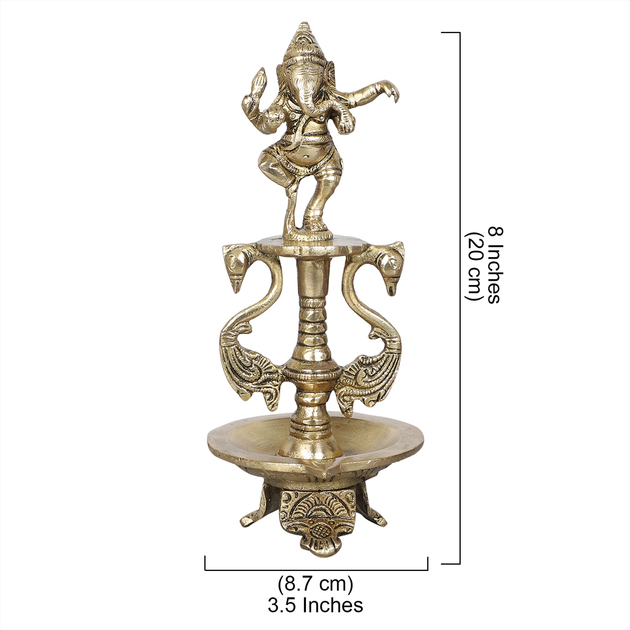 Brass Dancing Ganesha Oil Diya with Base, Diyas for Puja