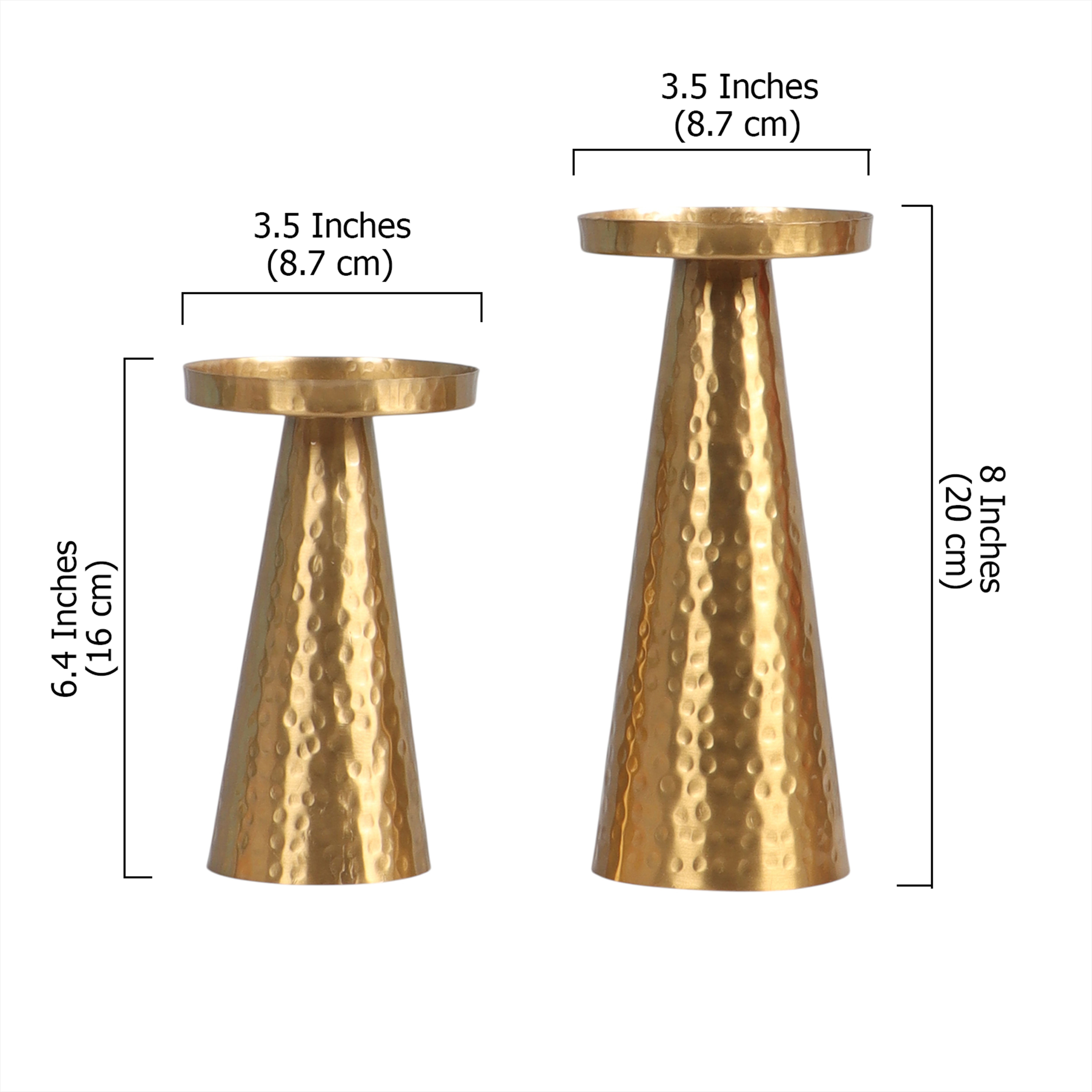 Hammered Metal Pillar Candle Holders Set of 2 | Gold Finish Candle Stand for Home Décor | Iron Tealight & Pillar Candle Stands