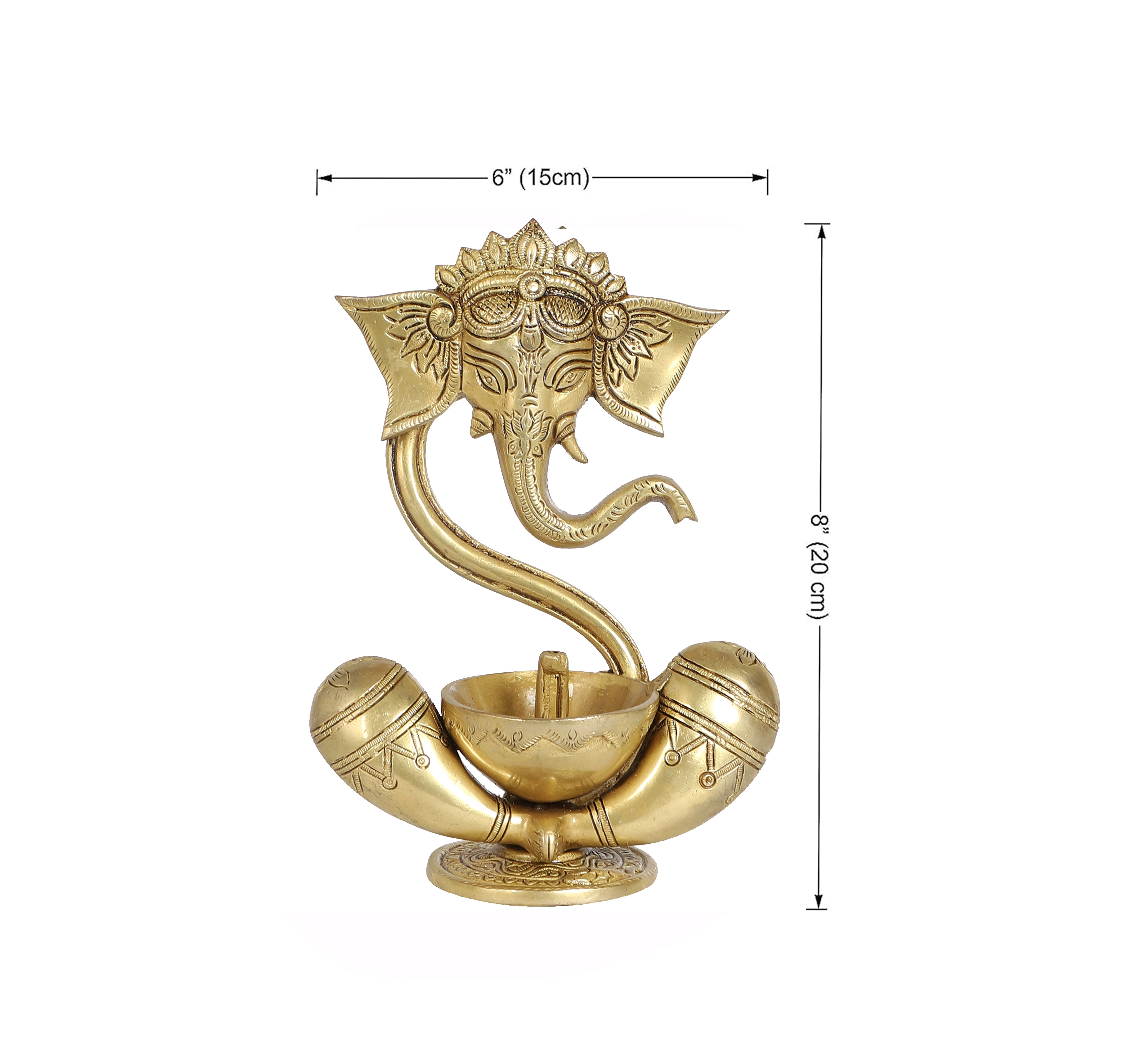 Brass 8 Inches Ganesha with Diya on Lap, Brass Ganesha Oil Lamp