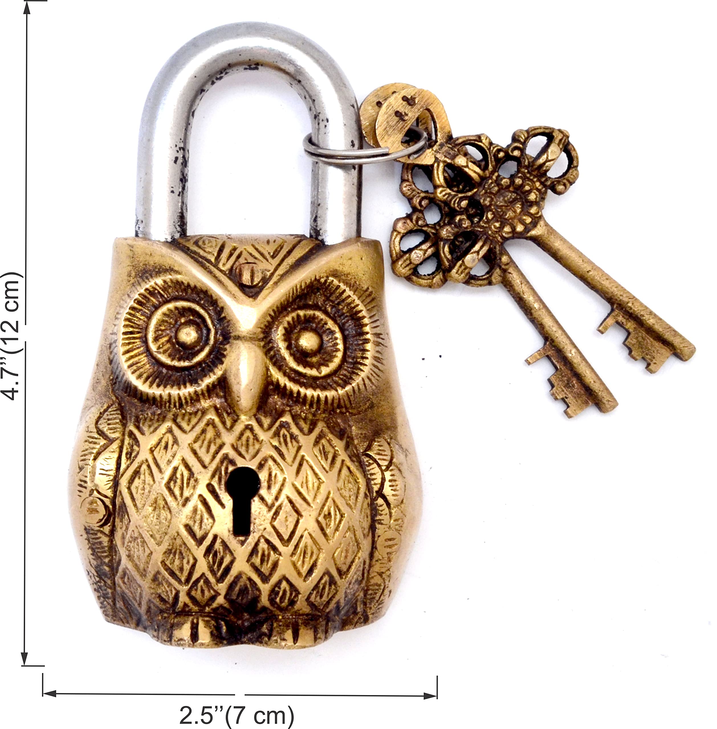 Owl Design Golden Functional Brass Lock with 2 Keys
