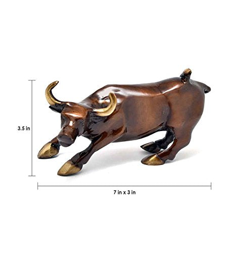 Charging Bull Brass Showpiece, Brass 7 Inches Charges Bull Showpiece, Home Decor