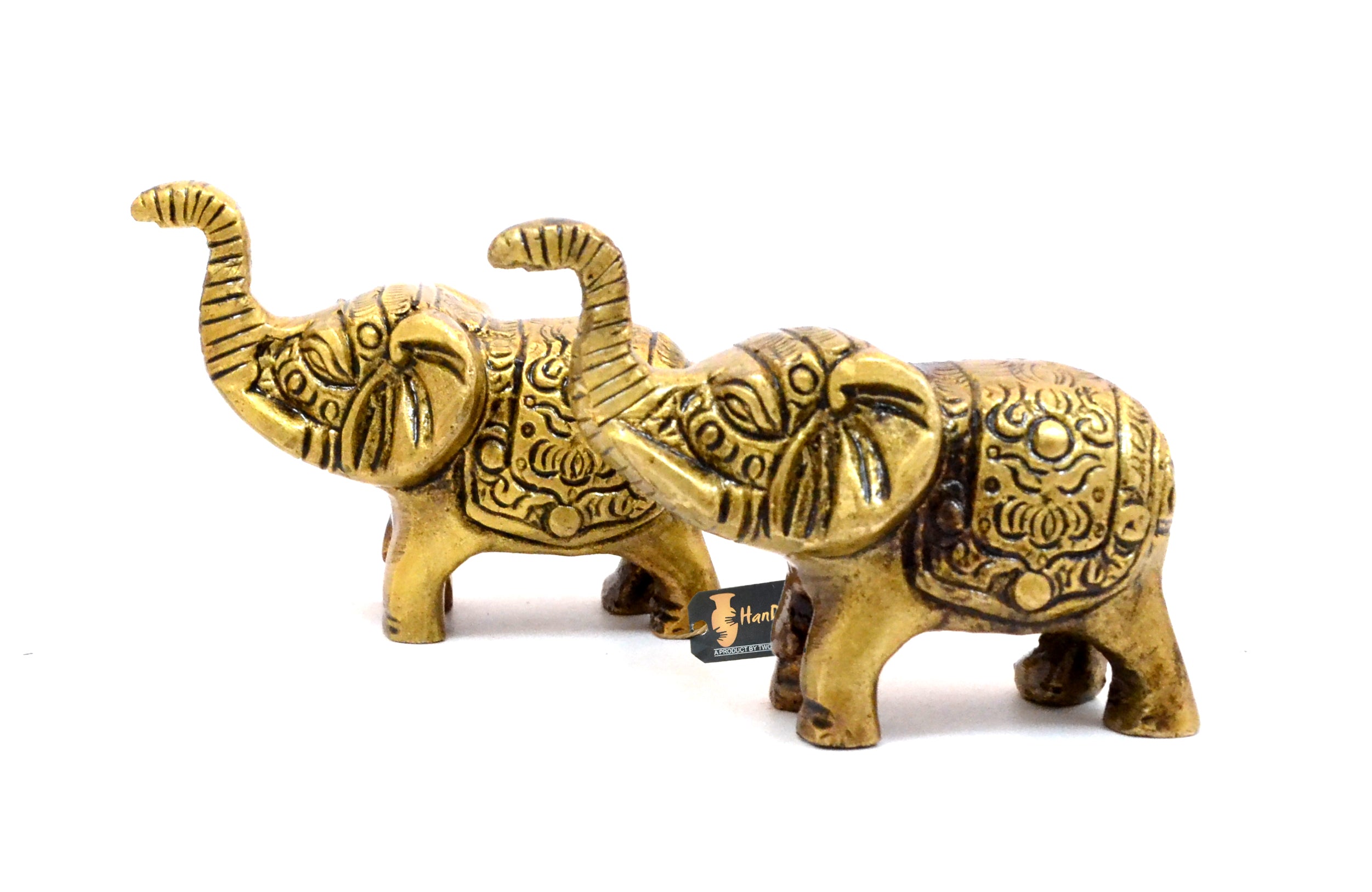 Handcrafted Brass Elephant Showpiece (Set of 2)