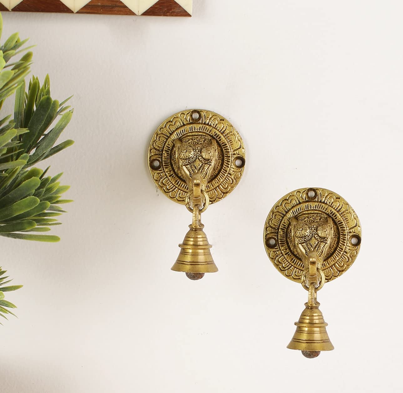 Elephant Face Wall & Door Brass Decorative Bell Pair