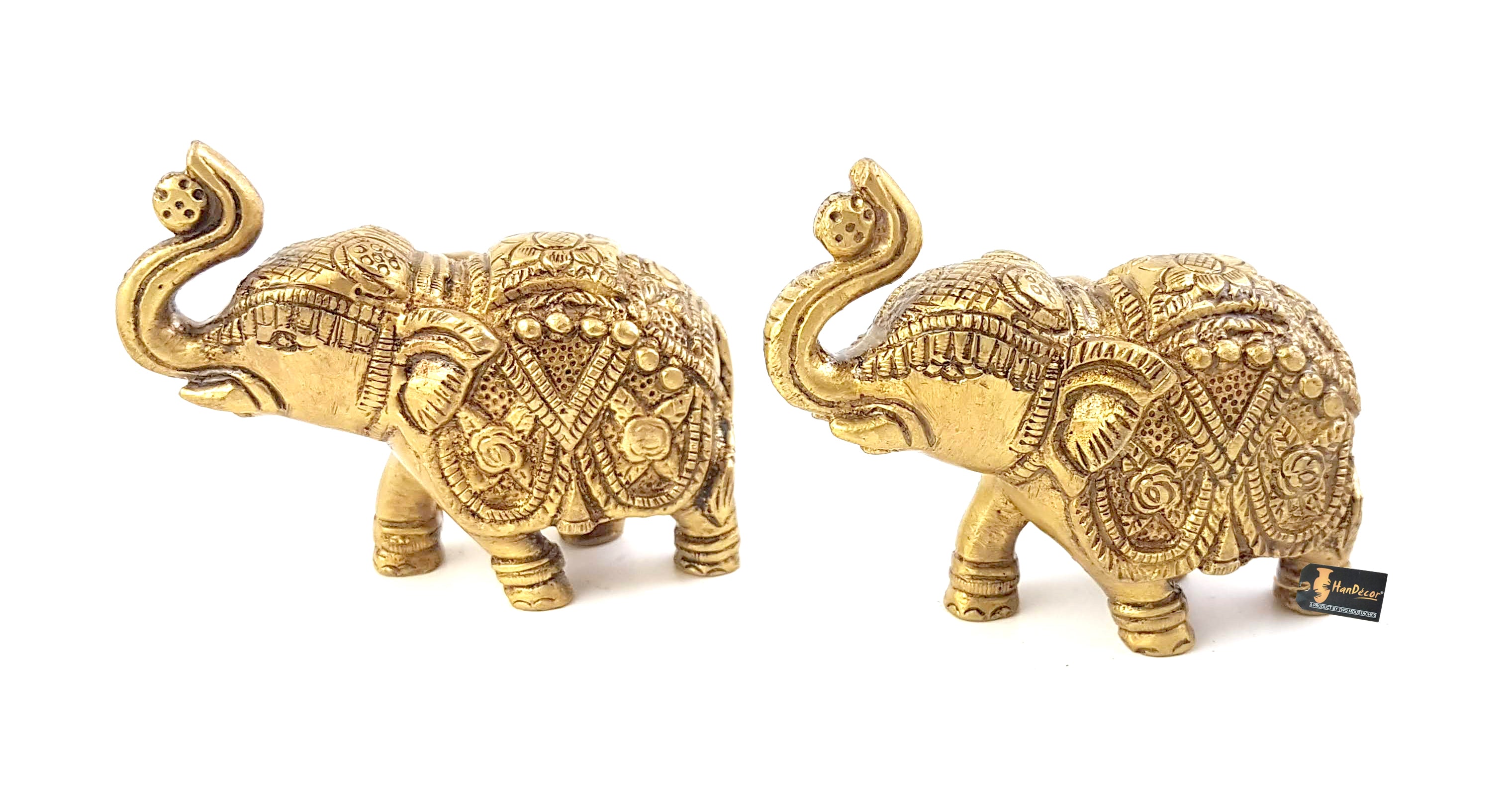 Handmade Ethnic Indian Brass Elephant Pair Decor Showpiece