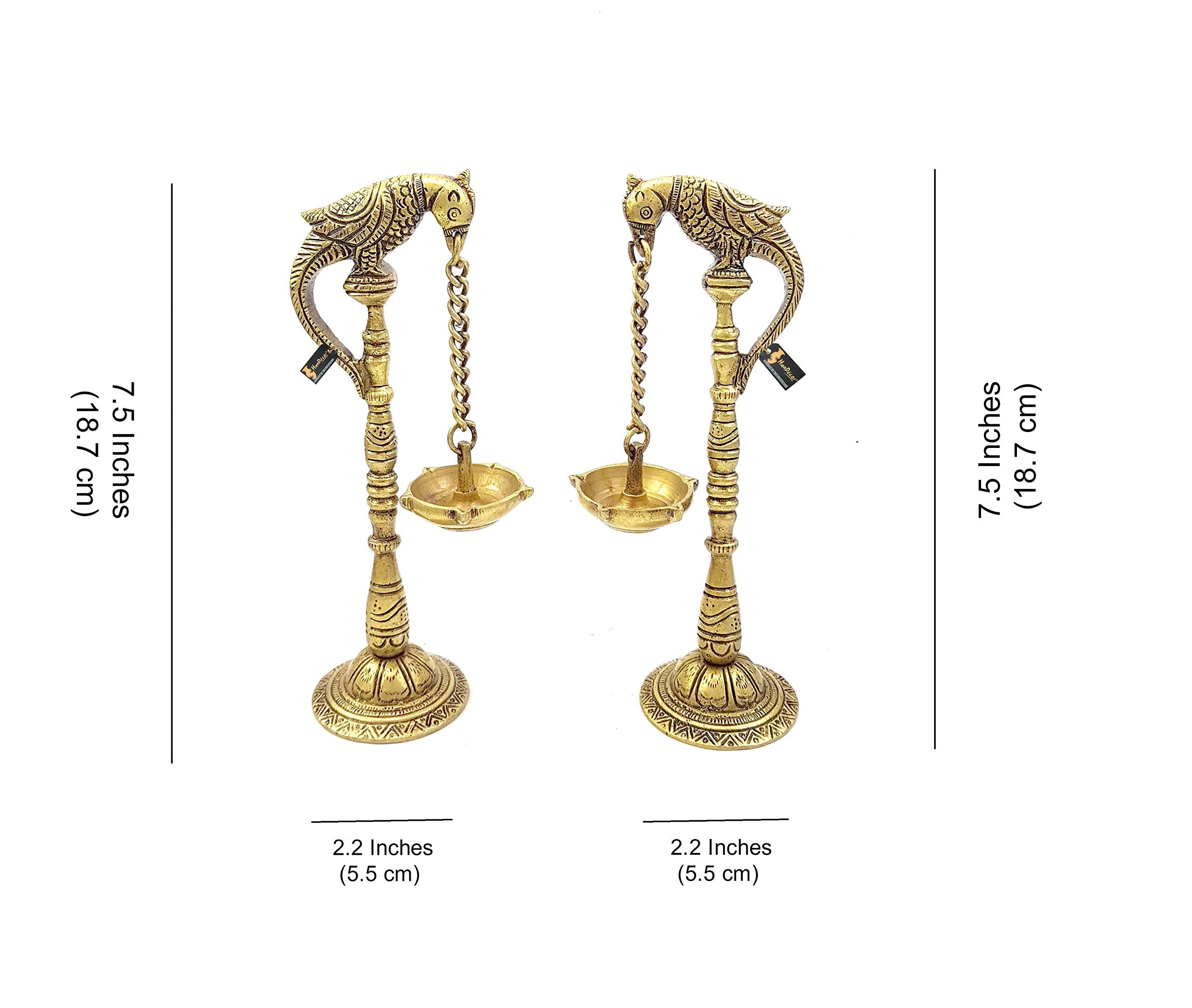 Parrot Design Brass Hanging Diya Pair (Pack of 2)