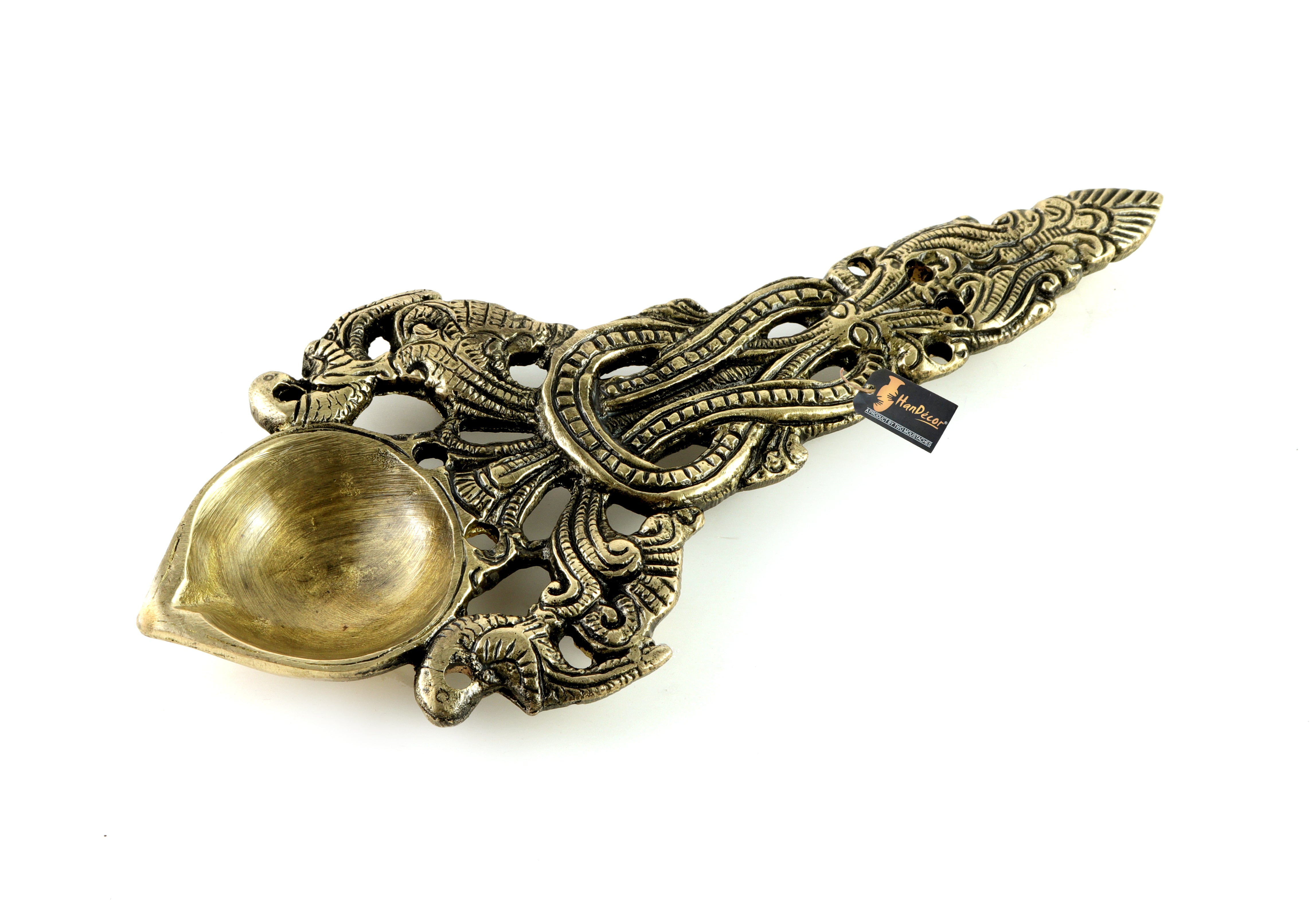 Twin Peacock Design Round Brass Pooja Aarti Spoon