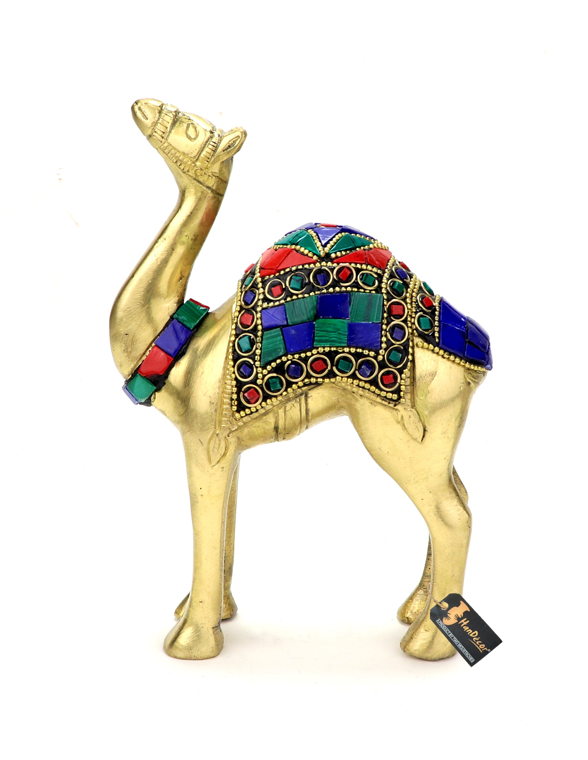 Gemstone Work 6 Inches Brass Camel Showpiece